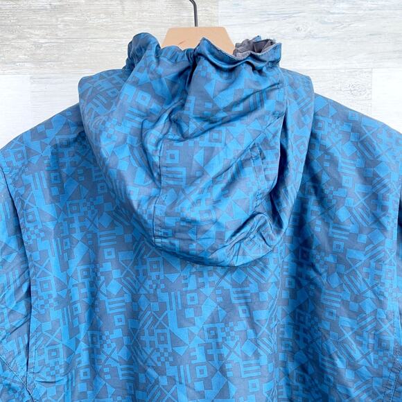 Lands End Hooded Rain Jacket Blue Aztec Print Full Zip Mesh Lined Mens XXL 2XL - Picture 5 of 8